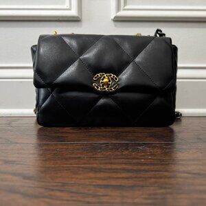 19 Mixed Metal Quilted Handbag Shoulder Crossbody Black Gold Silver Ruthenium